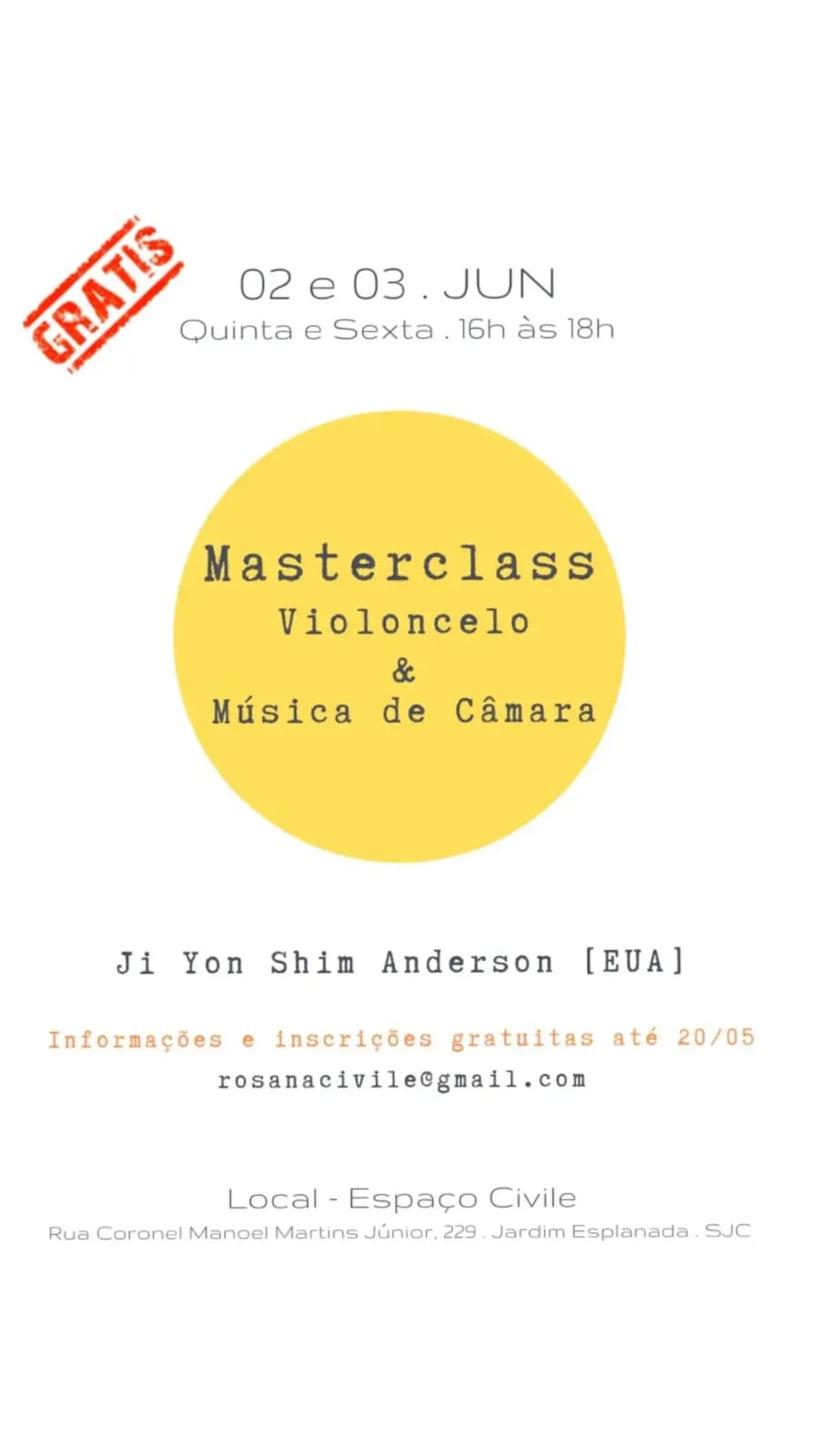 Masterclass - Violoncelo e Música de Camara, com Ji Yon Shin Anderson